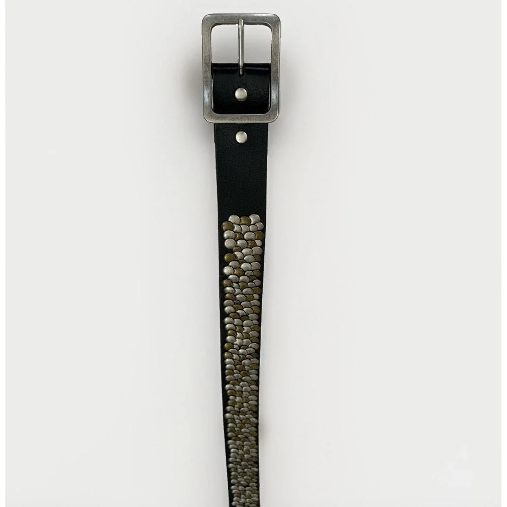 Men's Leather Island Sak's Fifth Ave Leather Studded Black Belt Size 34 Rare
